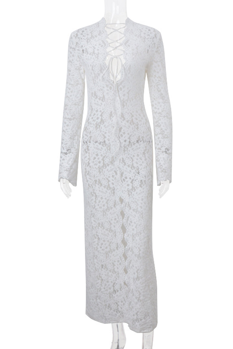 Drune | Sexy Spitze Durchsichtige Trägerdesign V-Ausschnitt Spitze Kleid Kleider