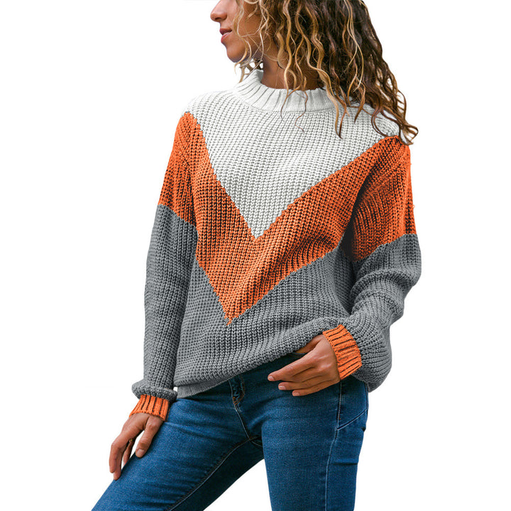 Damen Grobstrick-Pullover mit Chevrondesign, Rundhalsausschnitt und Rippbündchen Drune
