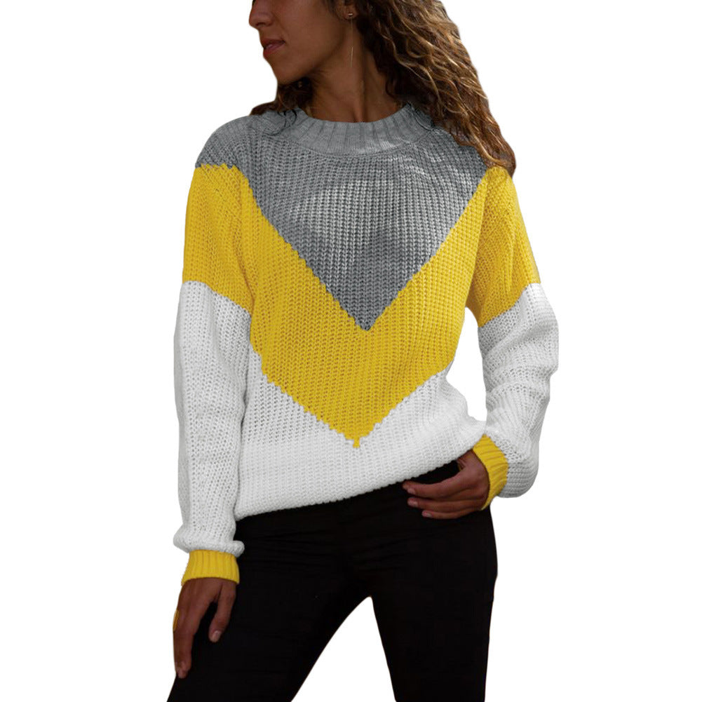 Damen Grobstrick-Pullover mit Chevrondesign, Rundhalsausschnitt und Rippbündchen Drune