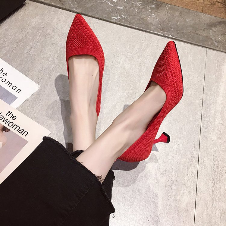 Damen elegante Pumps mit innovativem Strickdesign und hohem Absatz Drune