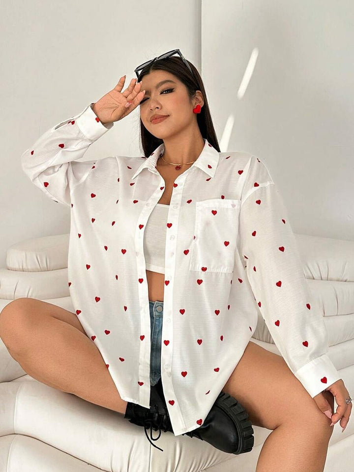 Drune | Lässige Baumwollbluse Mit Gestickten Herzen Für Damen
