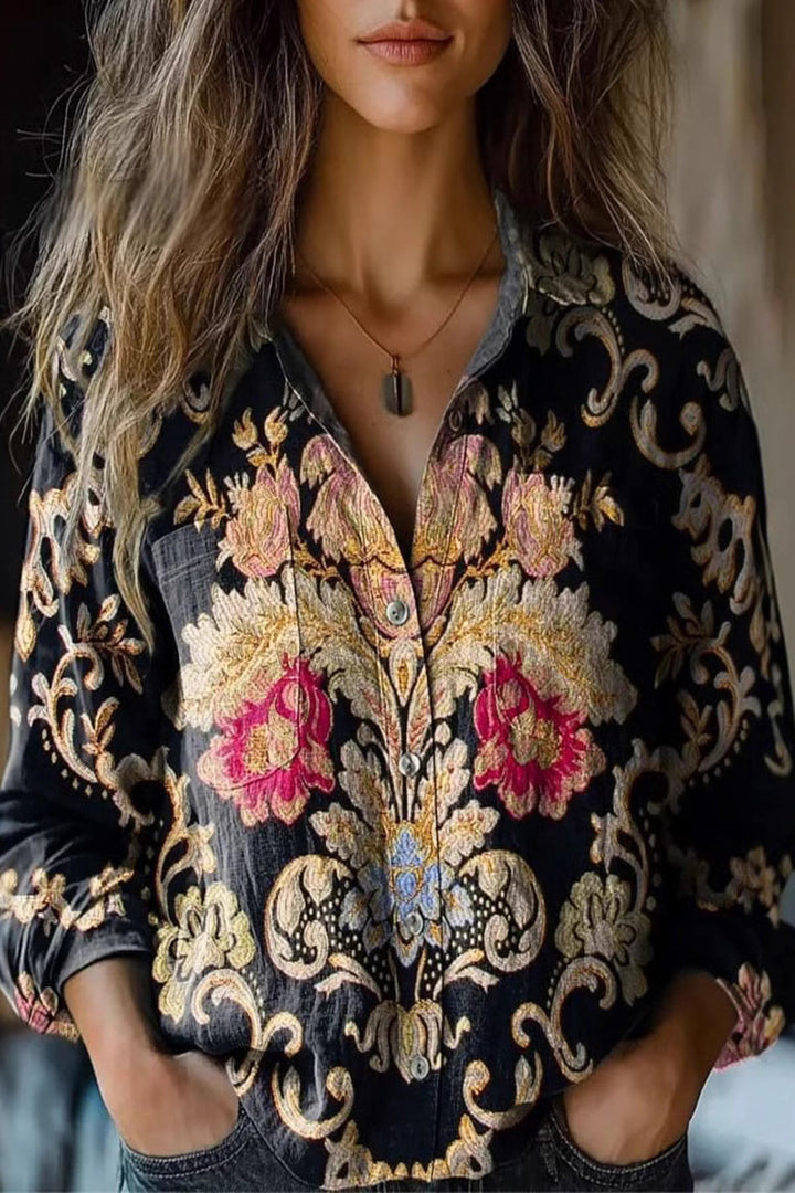 Drune | Lässige Bluse mit Floralem Print und Kontrastierendem Umschlagkragen - 6 Farben