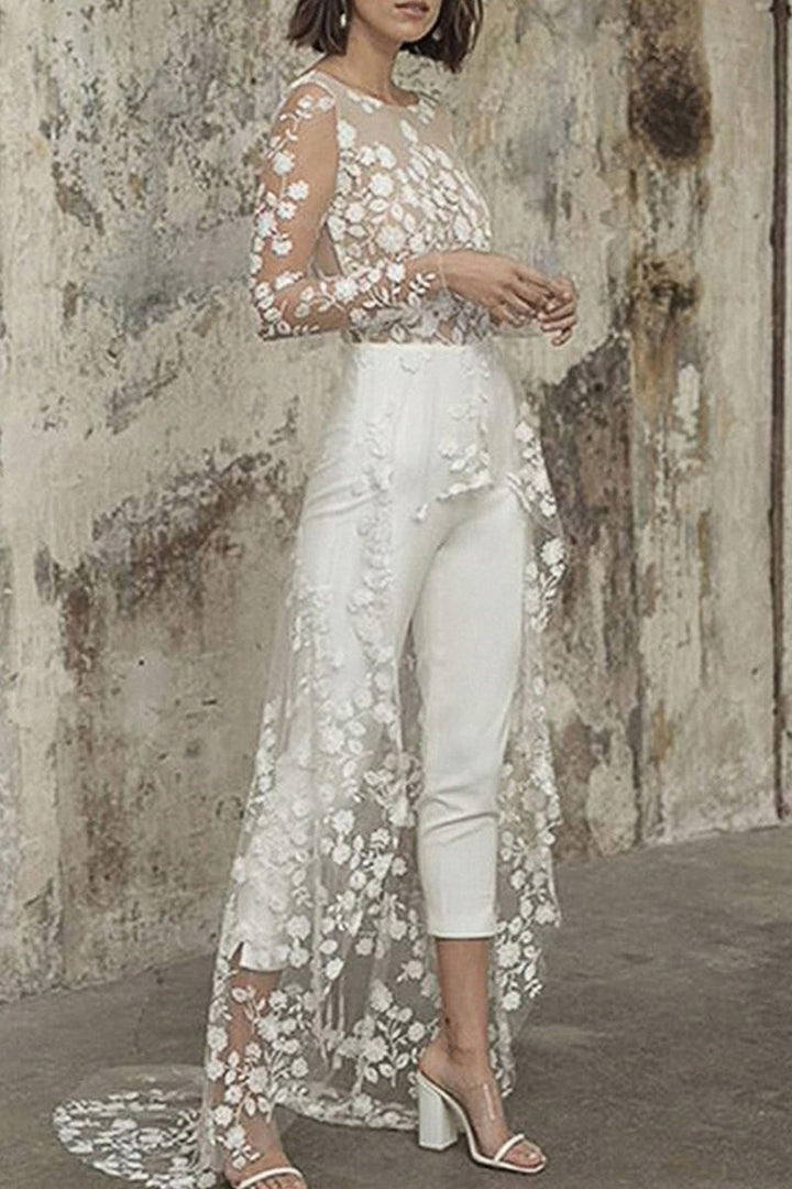 Drune | Sexy Spitze Patchwork O-Ausschnitt Gerade Overall