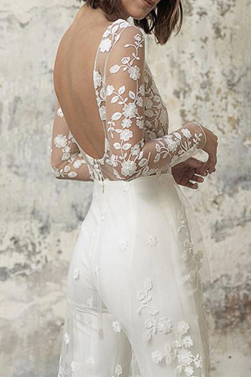 Drune | Sexy Spitze Patchwork O-Ausschnitt Gerade Overall