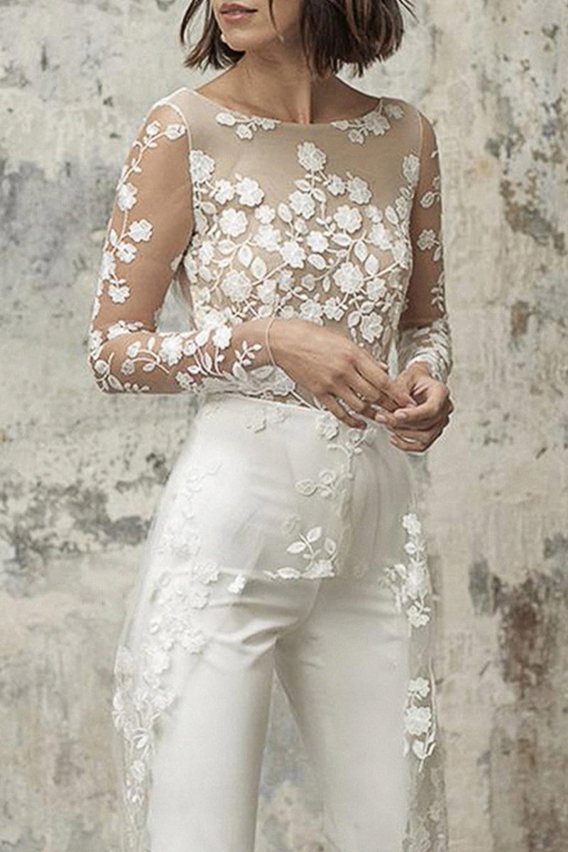 Drune | Sexy Spitze Patchwork O-Ausschnitt Gerade Overall