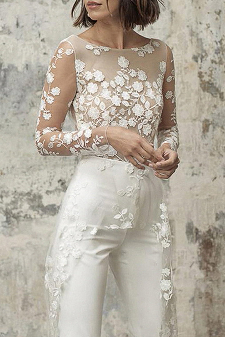 Drune | Sexy Spitze Patchwork O-Ausschnitt Gerade Overall