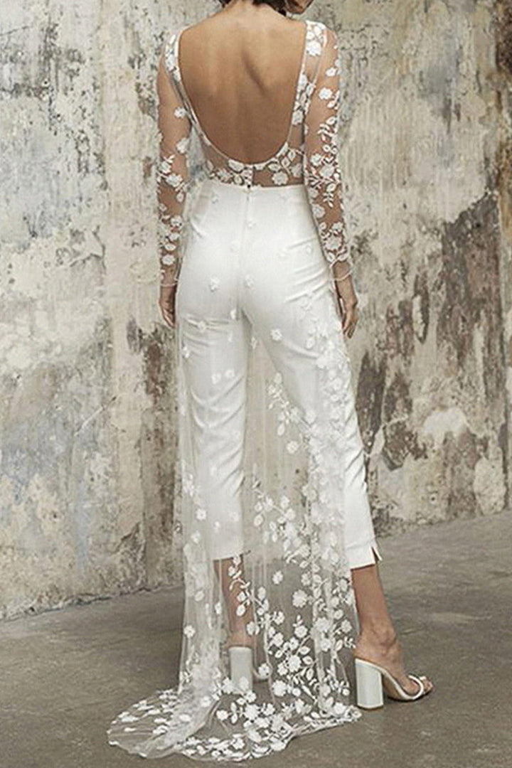 Drune | Sexy Spitze Patchwork O-Ausschnitt Gerade Overall