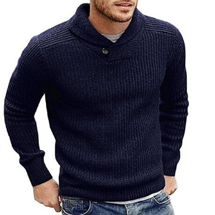 Herren Strickpullover mit Schalkragen und Knopfdetail Drune