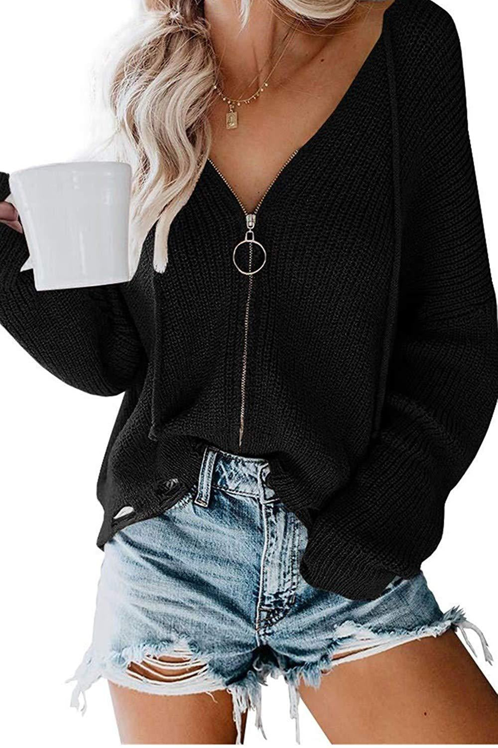 Damen Lässiger Pullover mit modernem Reißverschluss und weitem Schnitt Drune