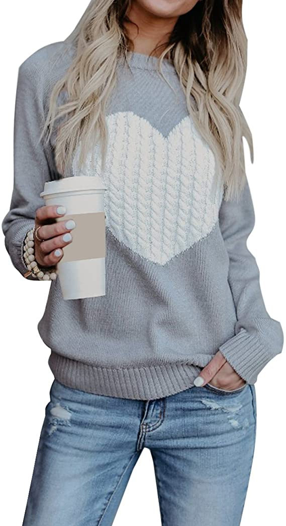 Damen Strickpullover mit Herzapplikation, Rippbündchen und legerer Passform Drune