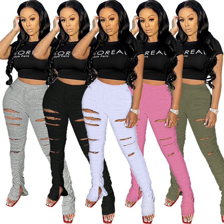 Drune | Hochtaillierte Ripped Stoff Raffung Hose
