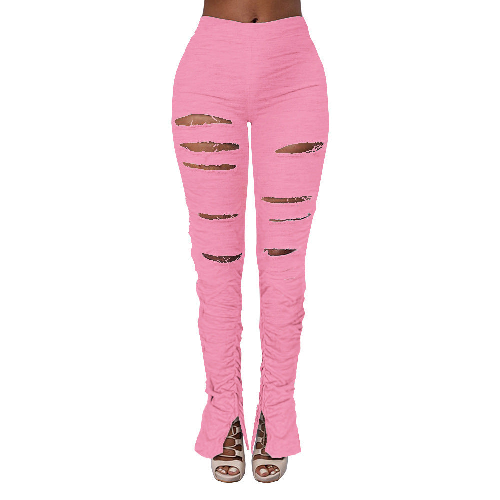 Drune | Hochtaillierte Ripped Stoff Raffung Hose