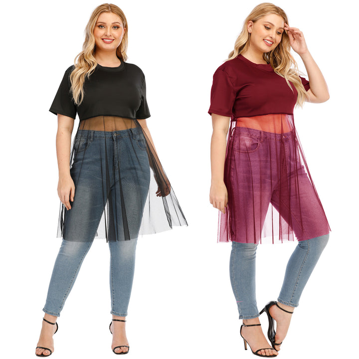 Damen modisches Mesh-Top mit integriertem Rock Drune