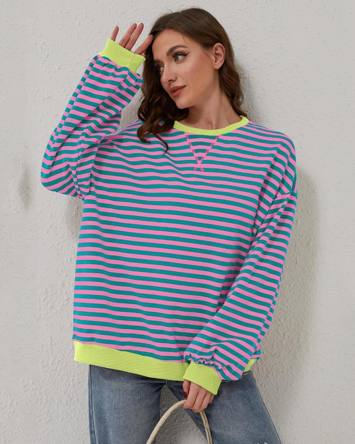 Drune | Übergrößen Streifen Langarm Sweatshirt