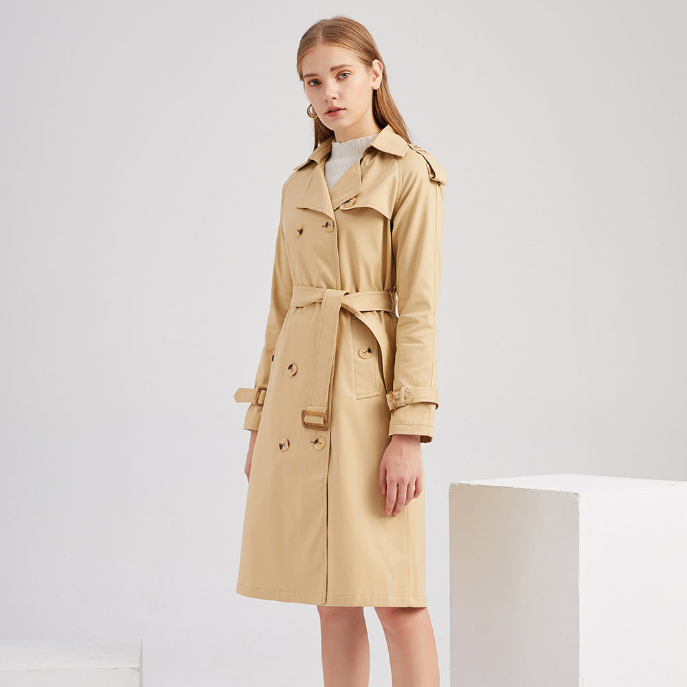 Damen nan Trenchcoat mit doppelreihiger Knopfleiste, Taillengürtel und Schulterklappen Drune