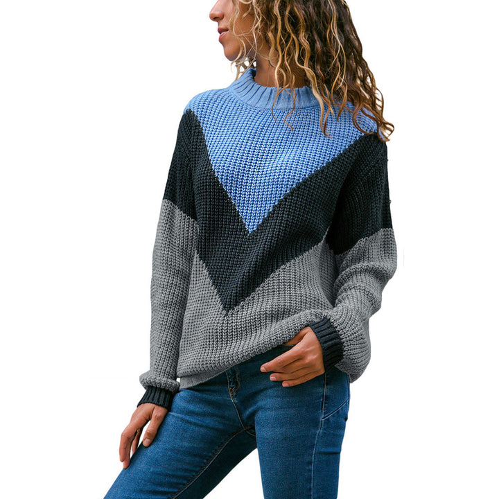 Damen Grobstrick-Pullover mit Chevrondesign, Rundhalsausschnitt und Rippbündchen Drune