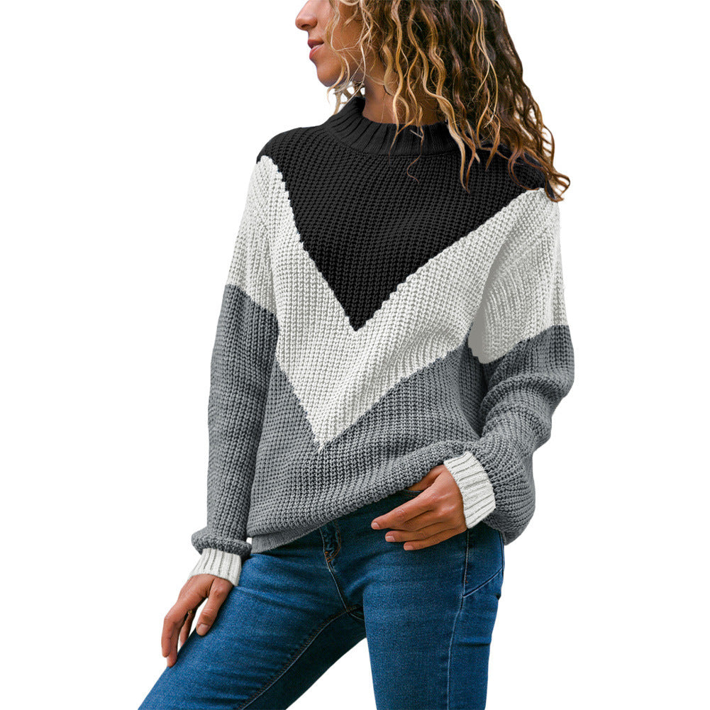 Damen Grobstrick-Pullover mit Chevrondesign, Rundhalsausschnitt und Rippbündchen Drune