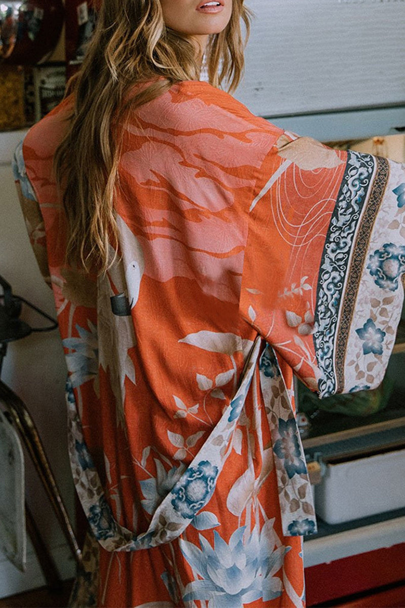 Drune | Freizeit Floral Print Schnürung Kontrast Badebekleidung Überwurf