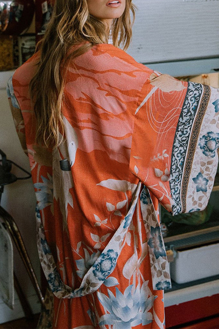 Drune | Freizeit Floral Print Schnürung Kontrast Badebekleidung Überwurf