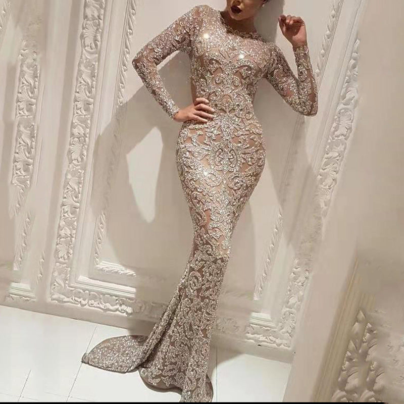 Drune | Chic Damen Bronzing Langärmelig Slim Fit Kleid