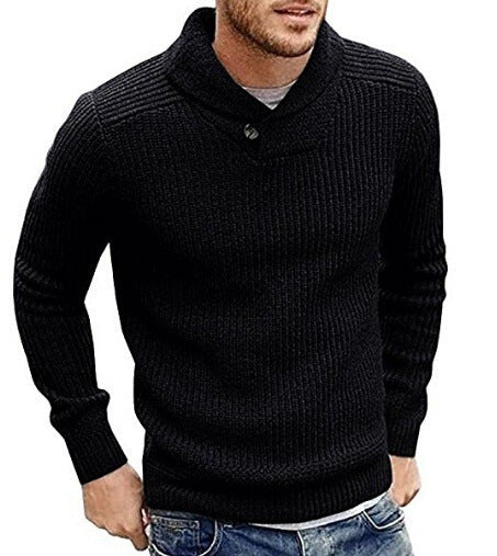 Herren Strickpullover mit Schalkragen und Knopfdetail Drune