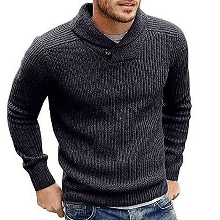 Herren Strickpullover mit Schalkragen und Knopfdetail Drune