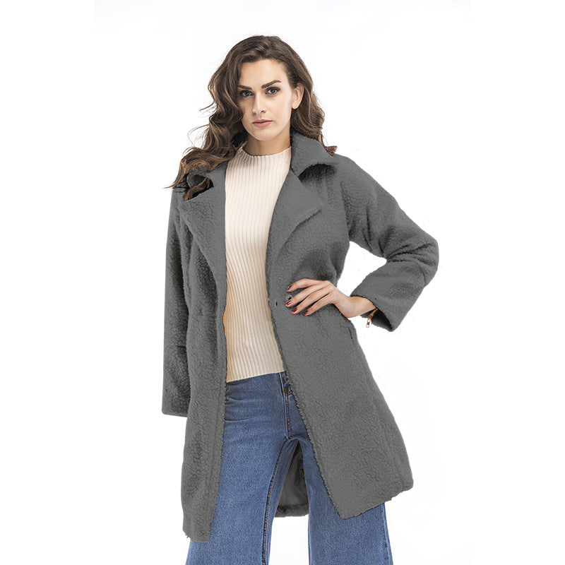Damen Teddy-Mantel mit Reverskragen, knielanger Schnitt und weicher Sherpa-Optik Drune