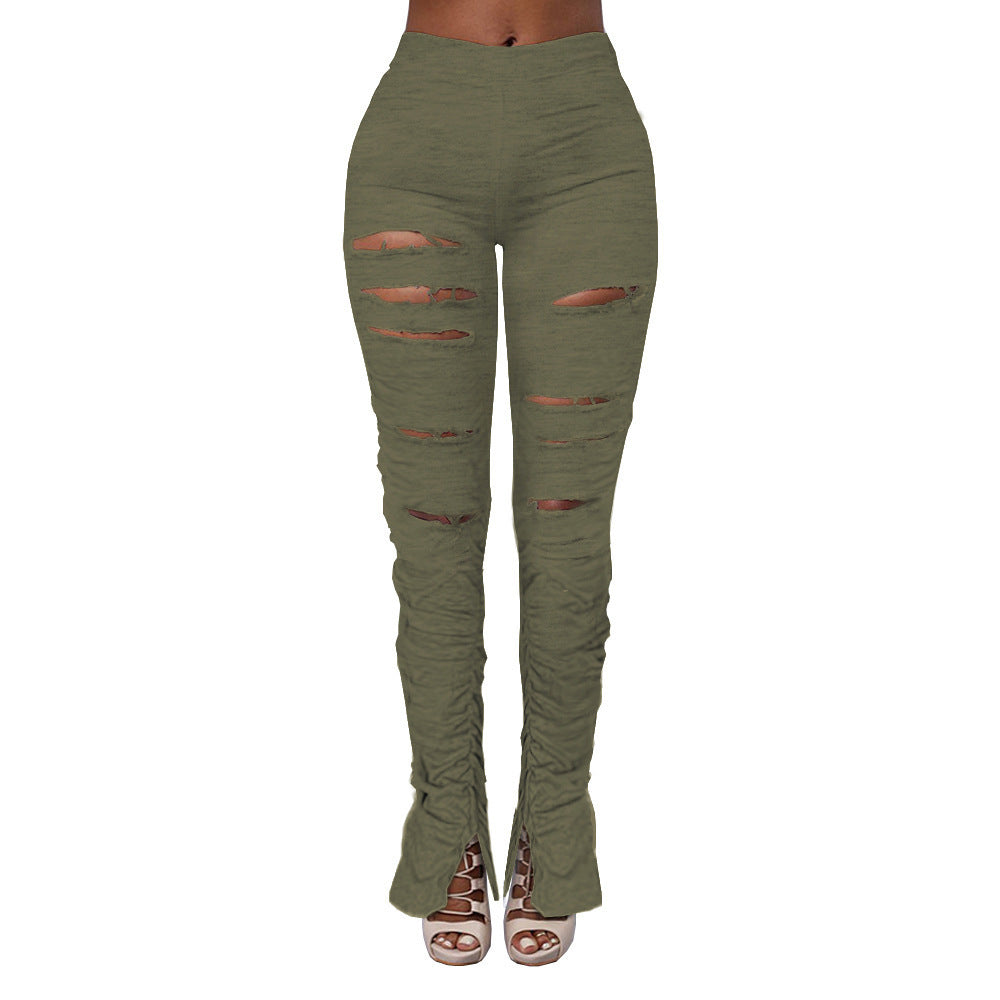 Drune | Hochtaillierte Ripped Stoff Raffung Hose