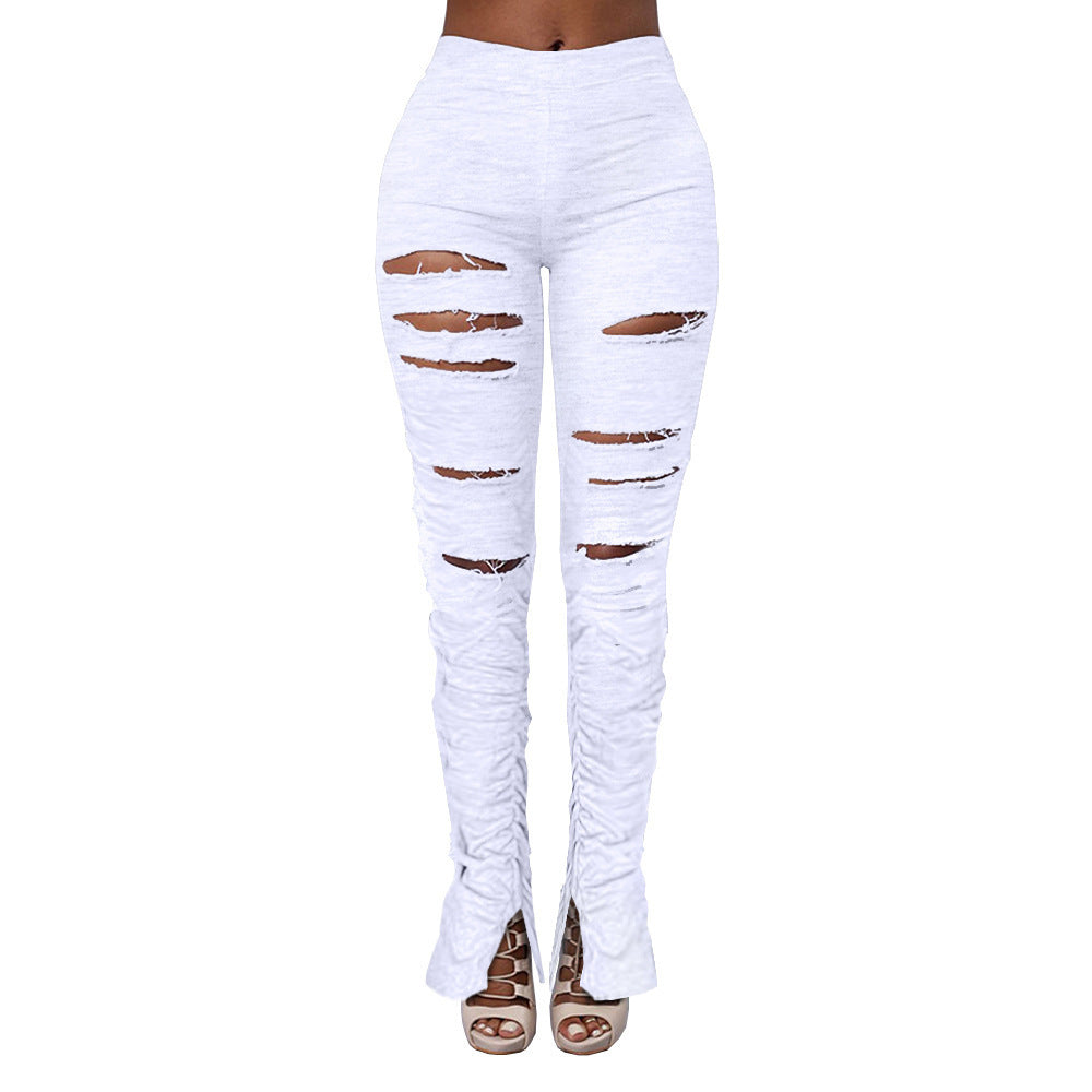 Drune | Hochtaillierte Ripped Stoff Raffung Hose