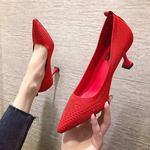 Damen elegante Pumps mit innovativem Strickdesign und hohem Absatz Drune