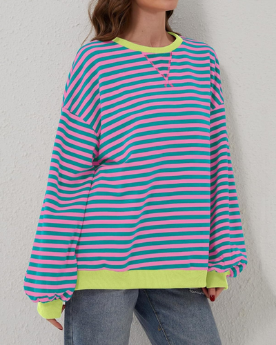 Drune | Übergrößen Streifen Langarm Sweatshirt
