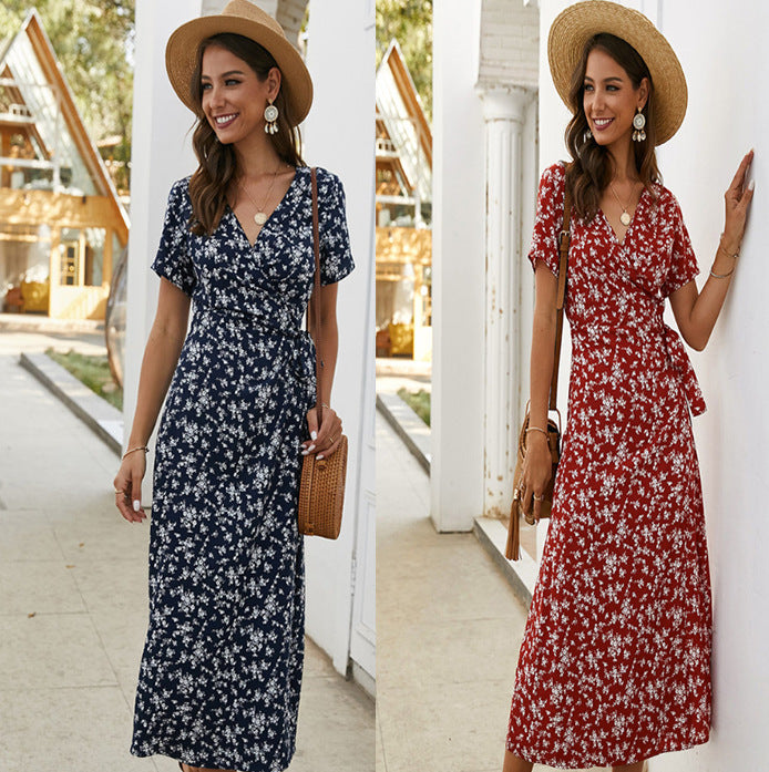 Damen Maxikleid mit floralem Wickeldesign und elegantem Brustverschluss Drune