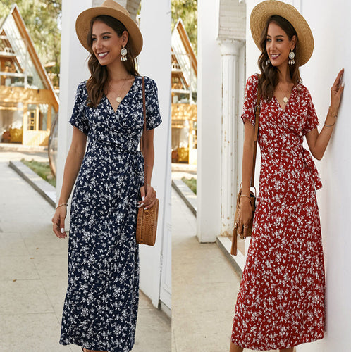 Damen Maxikleid mit floralem Wickeldesign und elegantem Brustverschluss Drune