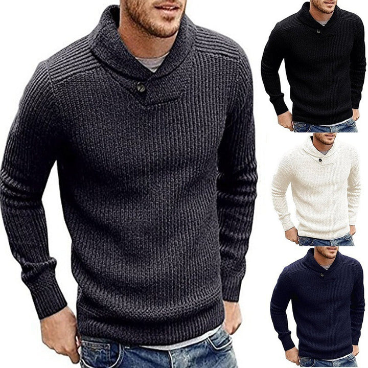 Herren Grobstrick Rollkragenpullover mit Knopfdetails Drune