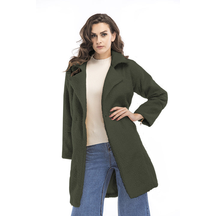 Damen Teddy-Mantel mit Reverskragen, knielanger Schnitt und weicher Sherpa-Optik Drune