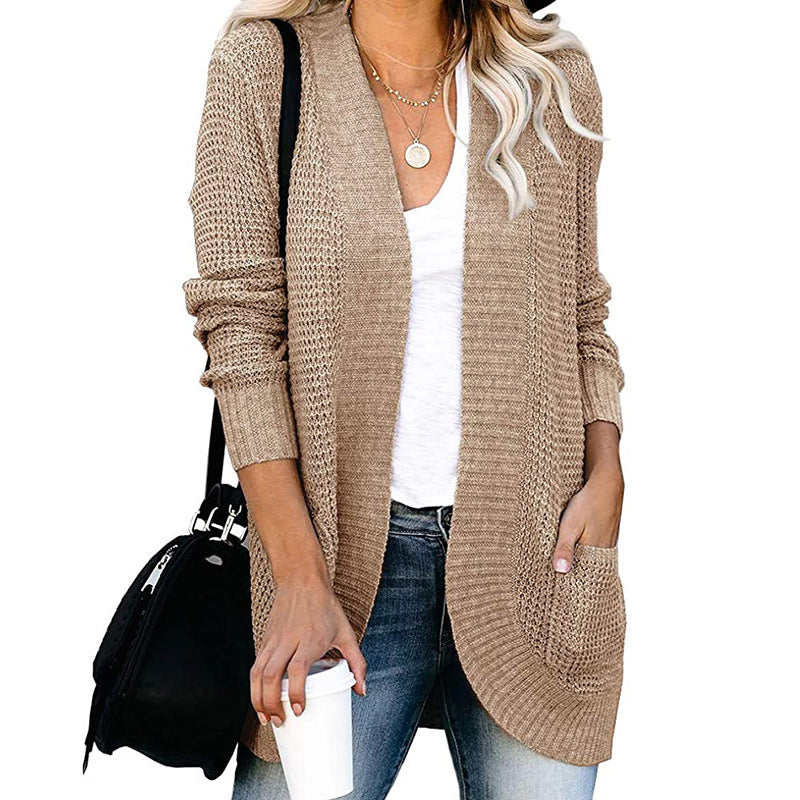 Damen lässiger Strickcardigan mit offenen Fronten und großen Taschen Drune