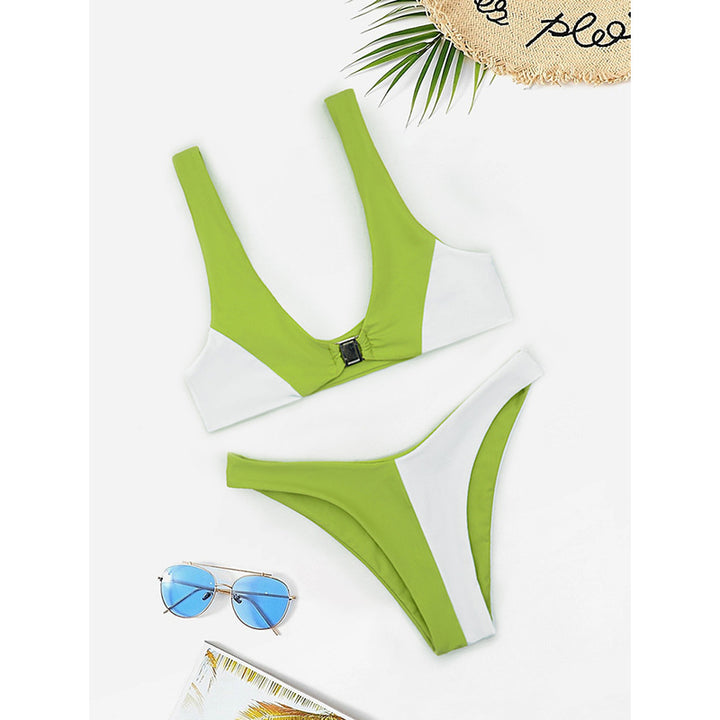 Damen Bikini mit modischem V-Ausschnitt und herausnehmbaren Polstern Drune