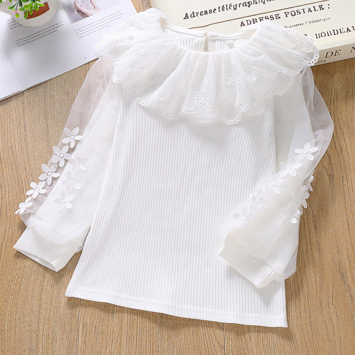 Mädchen Bluse mit transparenten Puffärmeln und Blumendekor Drune