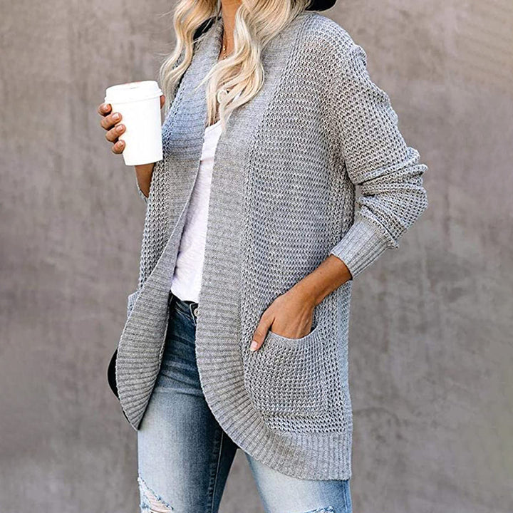 Damen lässiger Strickcardigan mit offenen Fronten und großen Taschen Drune