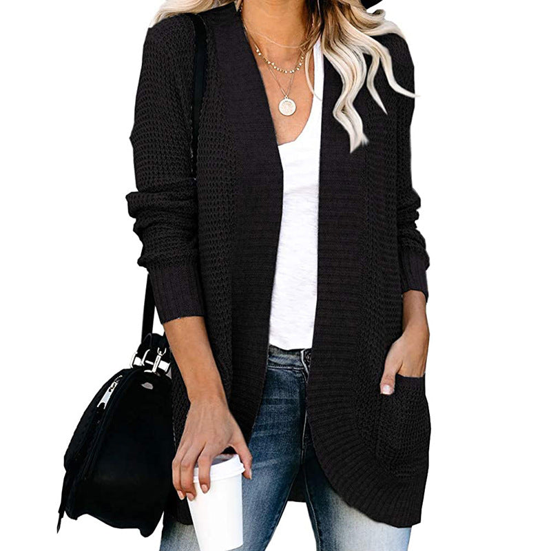 Damen lässiger Strickcardigan mit offenen Fronten und großen Taschen Drune