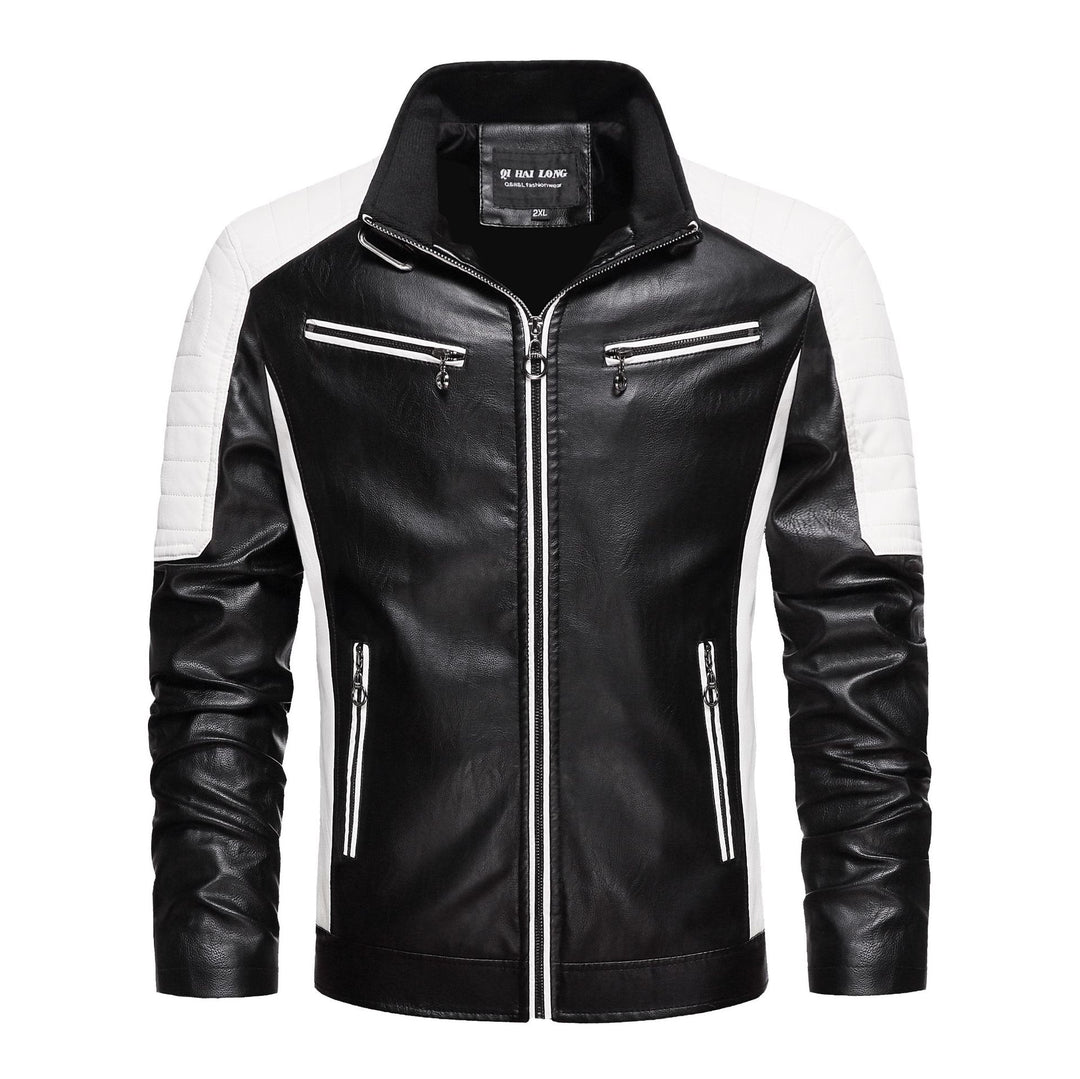 Herren Kunstleder-Bikerjacke im Retro-Racer-Stil mit gesteppter Schulterpanele und Kontrastbesatz Drune
