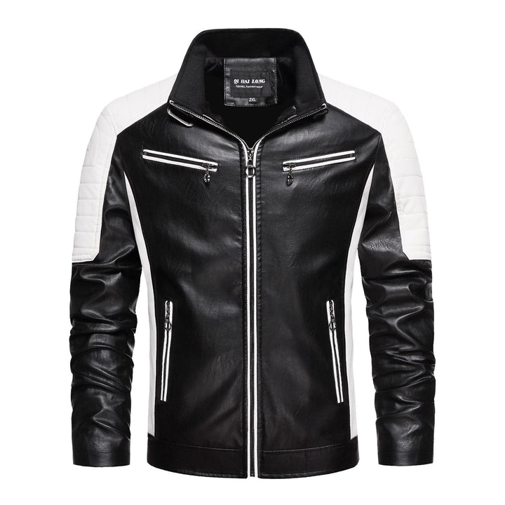Herren Kunstleder-Bikerjacke im Retro-Racer-Stil mit gesteppter Schulterpanele und Kontrastbesatz Drune
