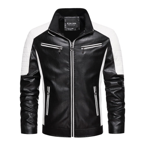Herren Kunstleder-Bikerjacke im Retro-Racer-Stil mit gesteppter Schulterpanele und Kontrastbesatz Drune