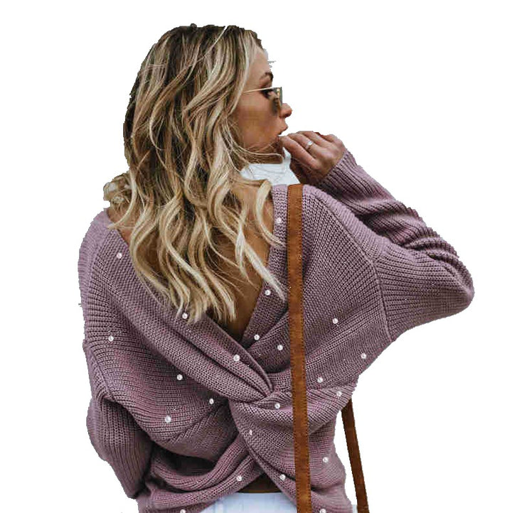 Damen Strickpullover im modernen Wickeldesign Drune