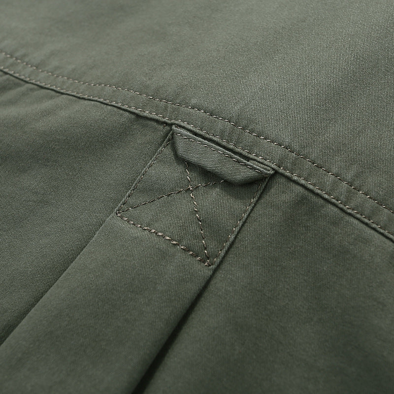 Herren Baumwoll-Utility-Hemd mit Druckknopf‑Brusttaschen und Stehkragen Drune
