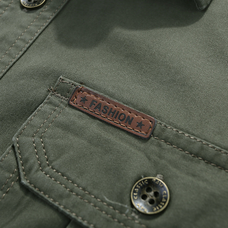 Herren Baumwoll-Utility-Hemd mit Druckknopf‑Brusttaschen und Stehkragen Drune