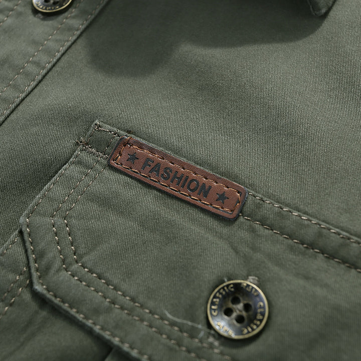 Herren Baumwoll-Utility-Hemd mit Druckknopf‑Brusttaschen und Stehkragen Drune