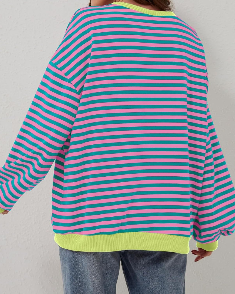 Drune | Übergrößen Streifen Langarm Sweatshirt