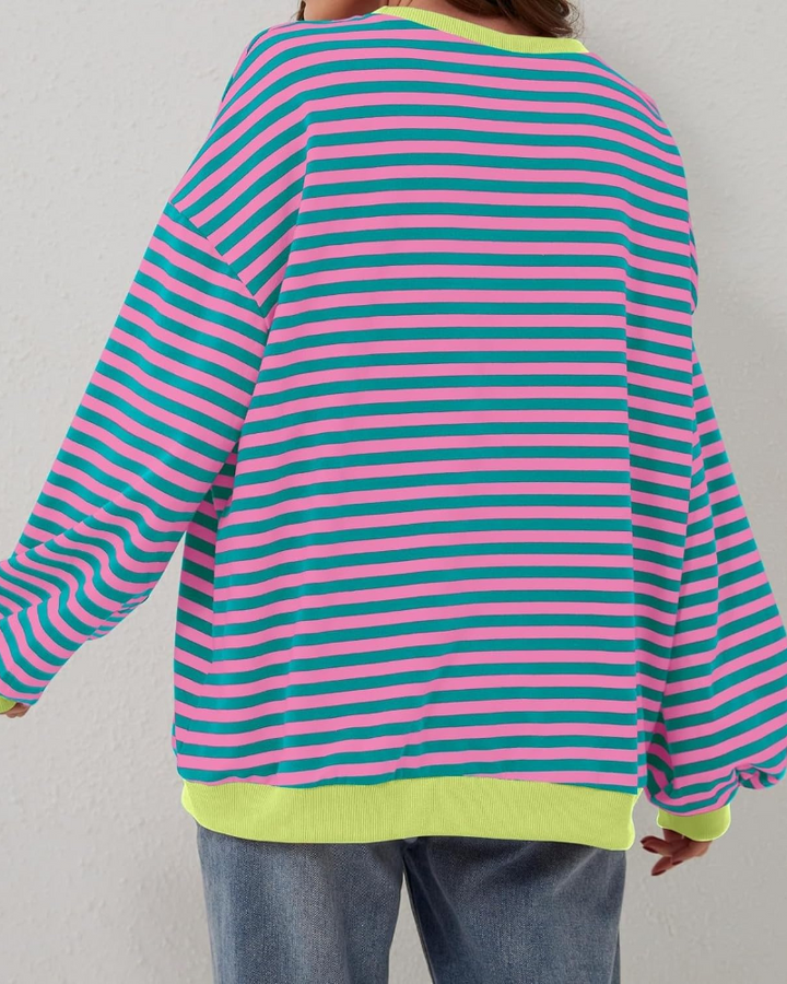 Drune | Übergrößen Streifen Langarm Sweatshirt