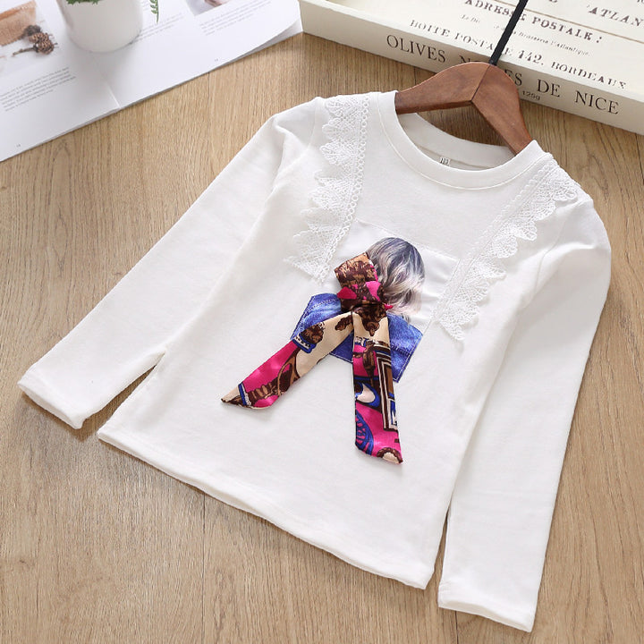 Mädchen Langarmshirt mit verspieltem Spitzenbesatz und modischem Schleifendetail Drune